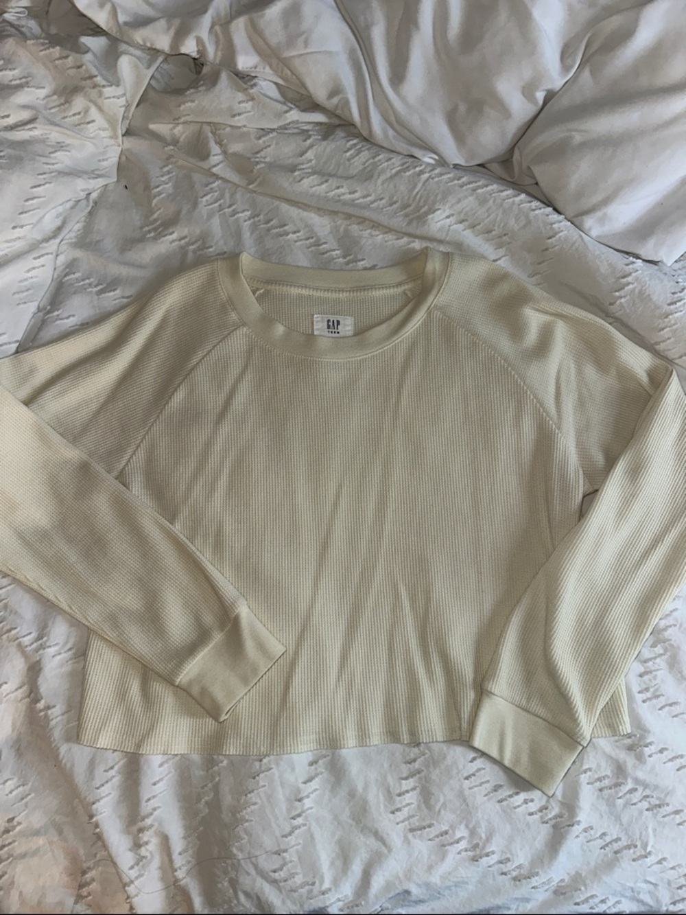 GAP Pale Yellow Waffle Knit Crewneck